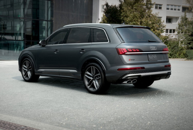 2026 Audi SQ7 parked on city street showing rear view