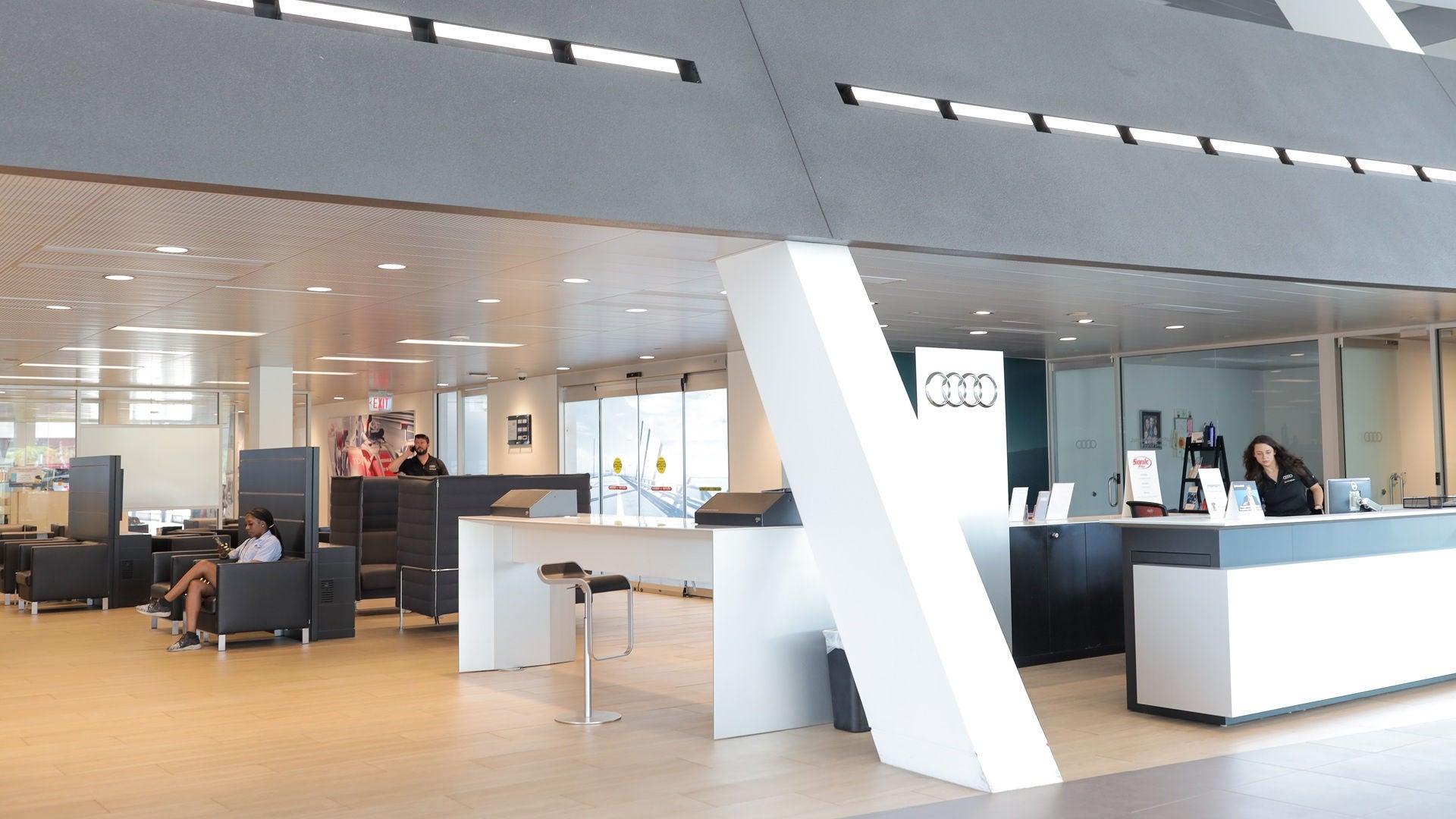 Front desk and waiting area at Audi Birmingham.