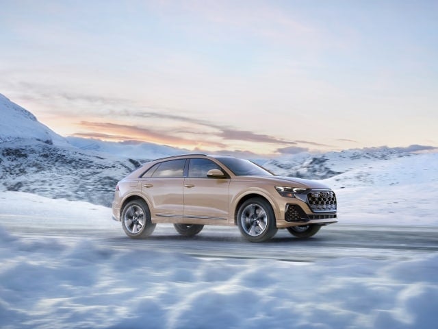 Audi Q8 on the road in winter