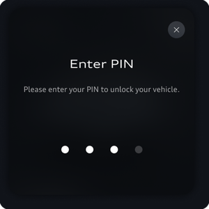 The Enter PIN screen is displayed instructing users to input their PIN to unlock their vehicle.