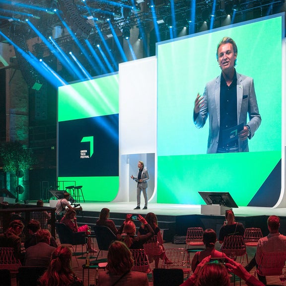 Nico Rosberg on stage at the GREENTECH FESTIVAL.
