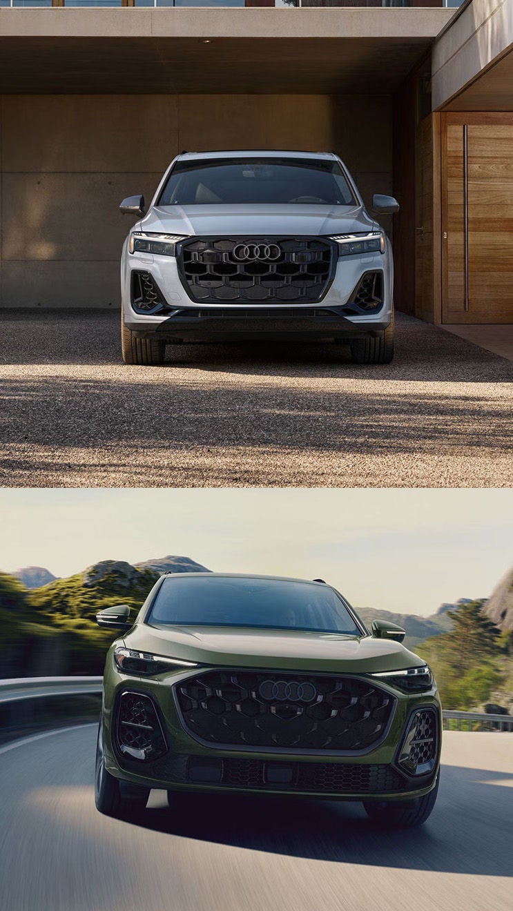 Left: Front view of the Audi Q7, Right: Front view of the Audi Q5