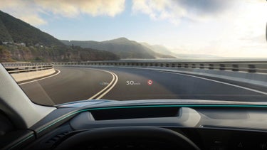 Image of the augmented reality head-up display in the driver’s side line-of-sight.