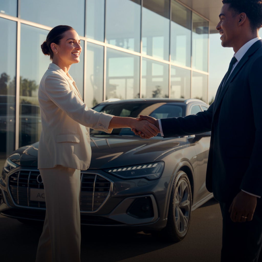 Rear profile view of an Audi Q5 parked.