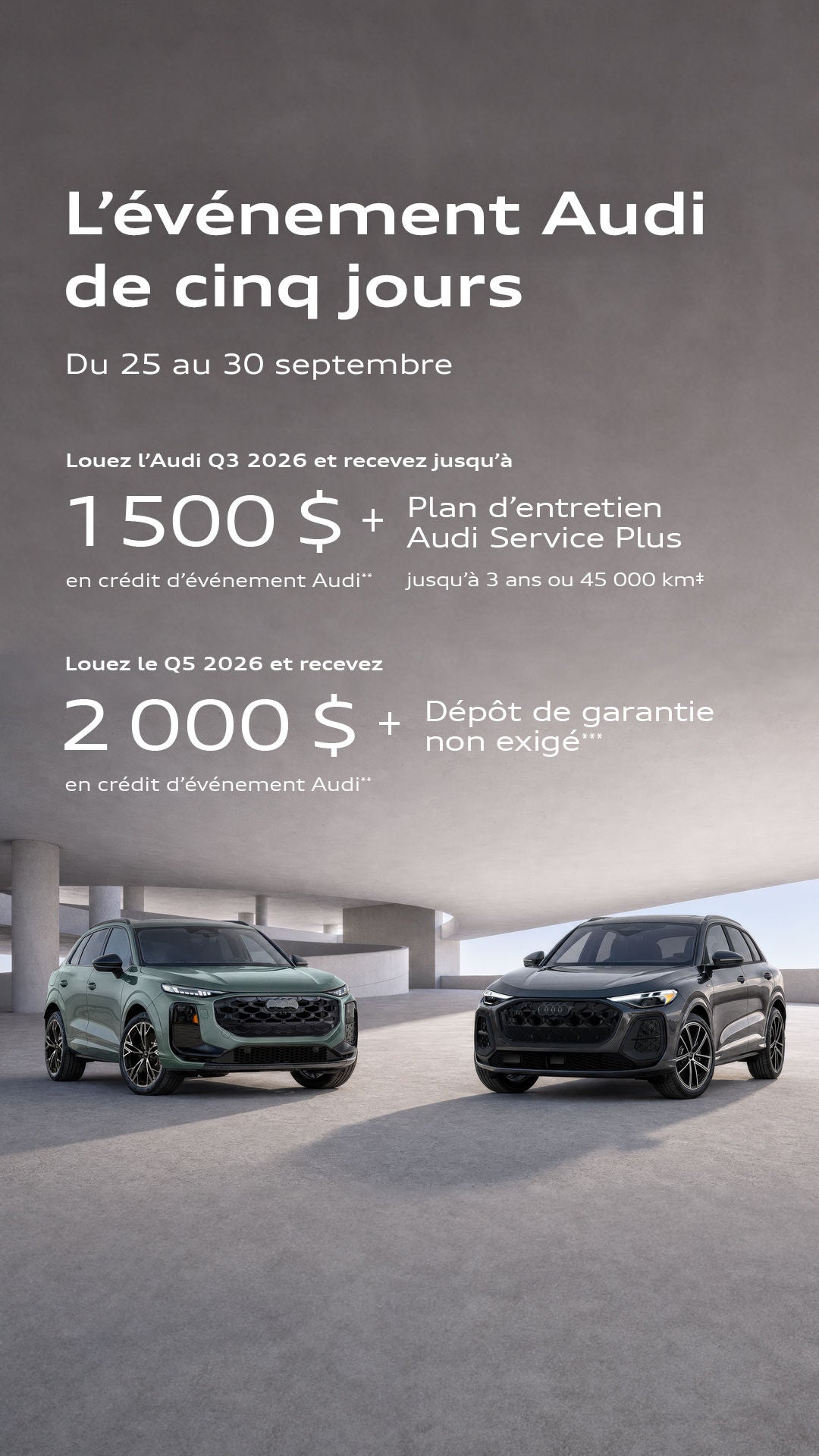 Profil avant de l'Audi Q3 et l'Audi Q5.