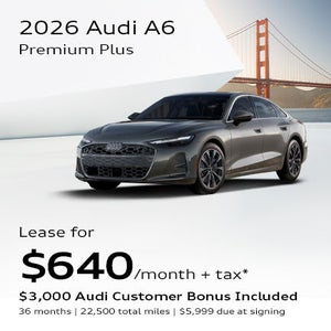 front facing 2026 Audi A6 Sedan Premium Plus driving