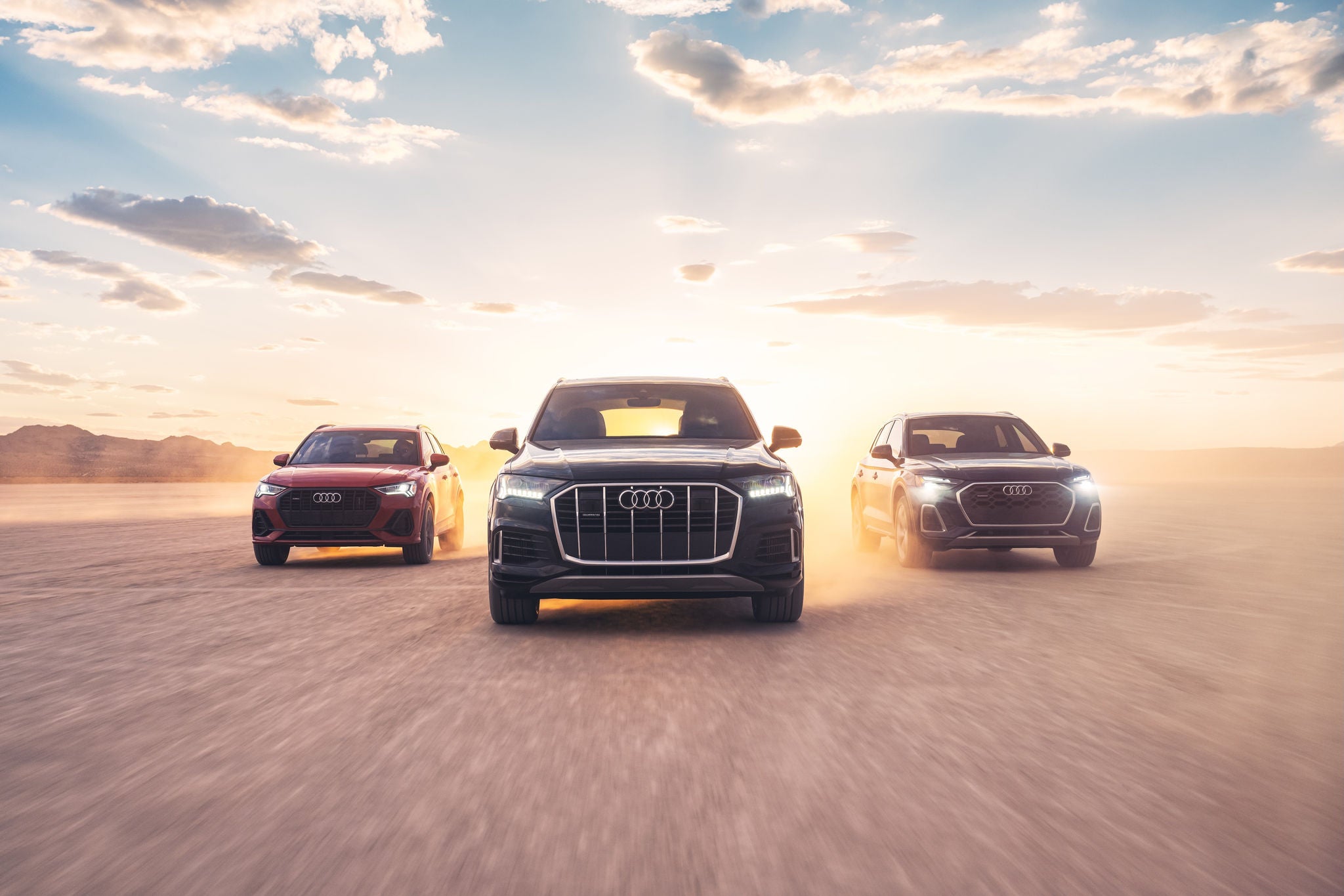 All Audi cars family in single hill frame.