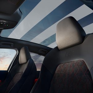 Interior view of the Audi A5, showing the panoramic roof.