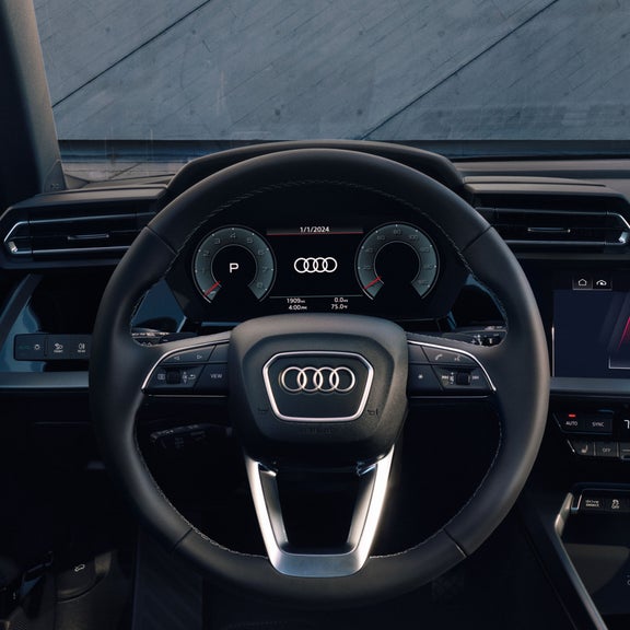 Close-up of the Audi virtual cockpit in the Audi A3. 