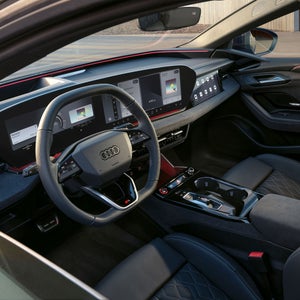 Close-up of the wraparound virtual cockpit in the Audi S6 Sportback e-tron.