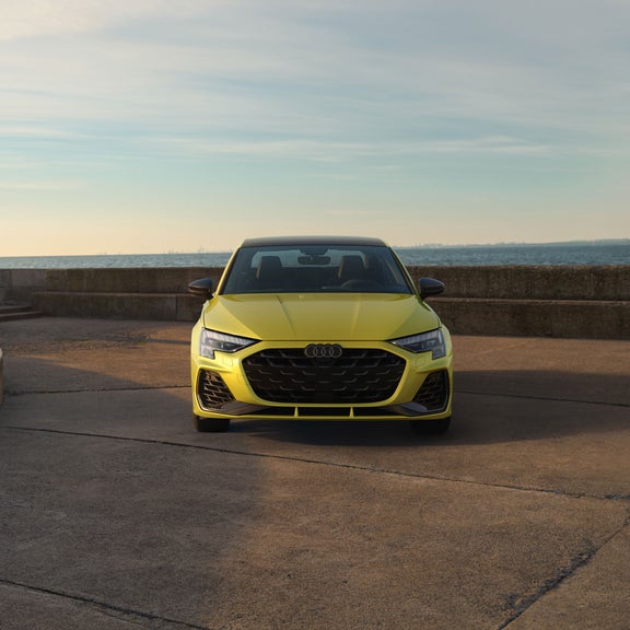 Front profile of the Audi S3 parked.