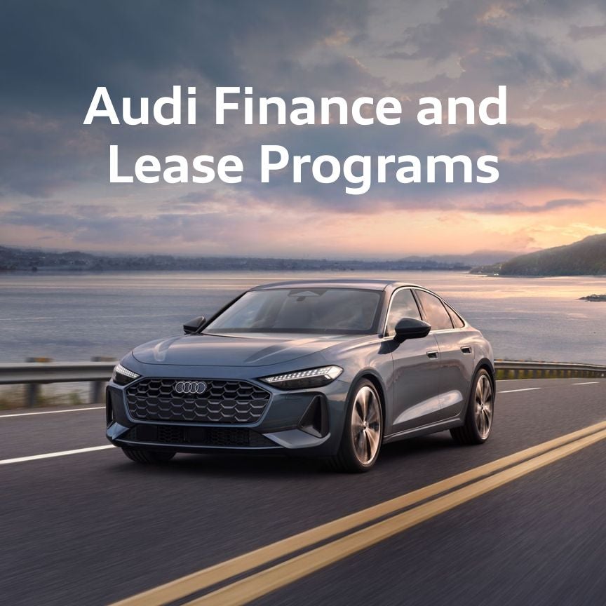 image of an all-new 2025 Audi A5 driving on the highway near water