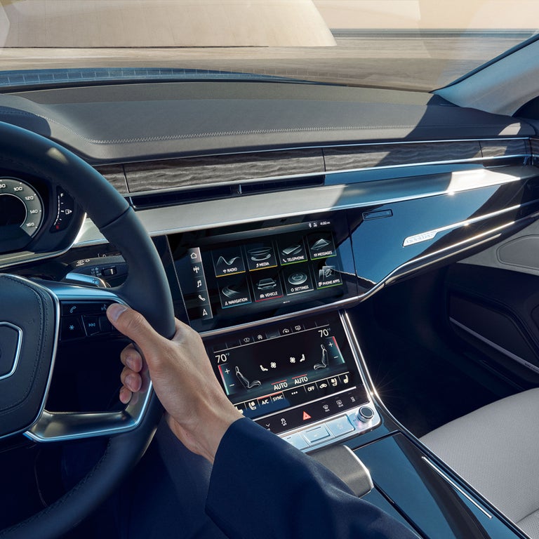 Close up of the MMI touch response screen in the Audi A8.