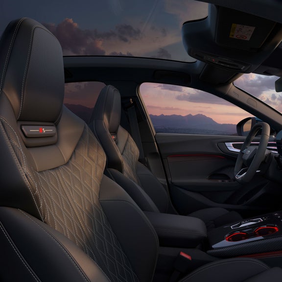 Interior view of the Audi S5, showing the panoramic roof.
