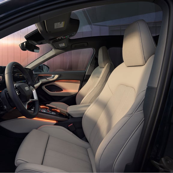 Interior view of the Audi A5, showing the front ventilated sport seats.