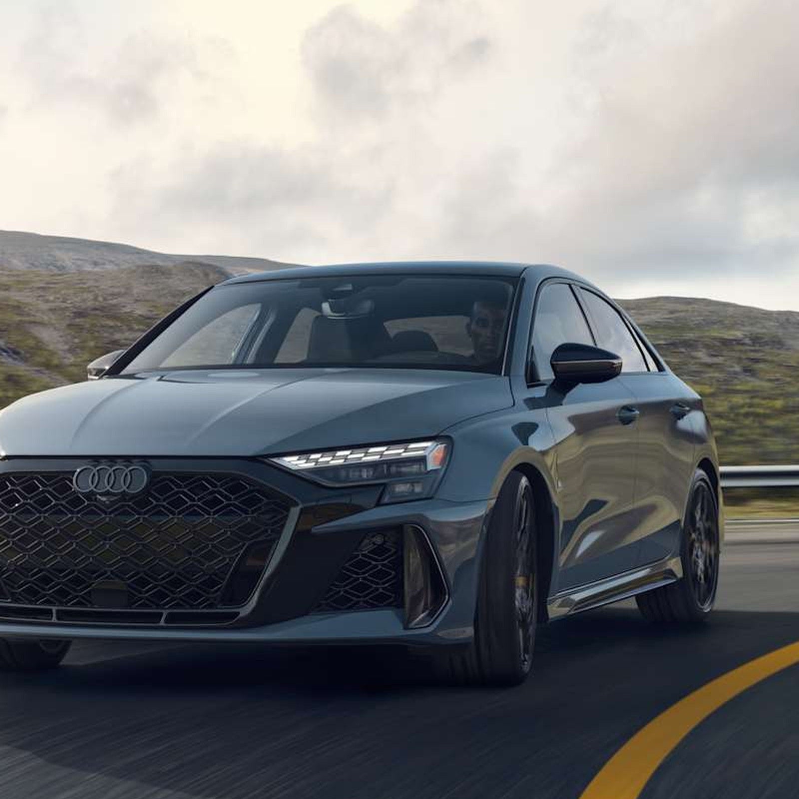 2026 Audi RS 3 front three-quarter.