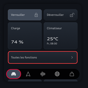 L’onglet Vehicle apparaît en surbrillance dans le coin inférieur gauche, et juste au-dessus, l’option Toutes les fonctions. 