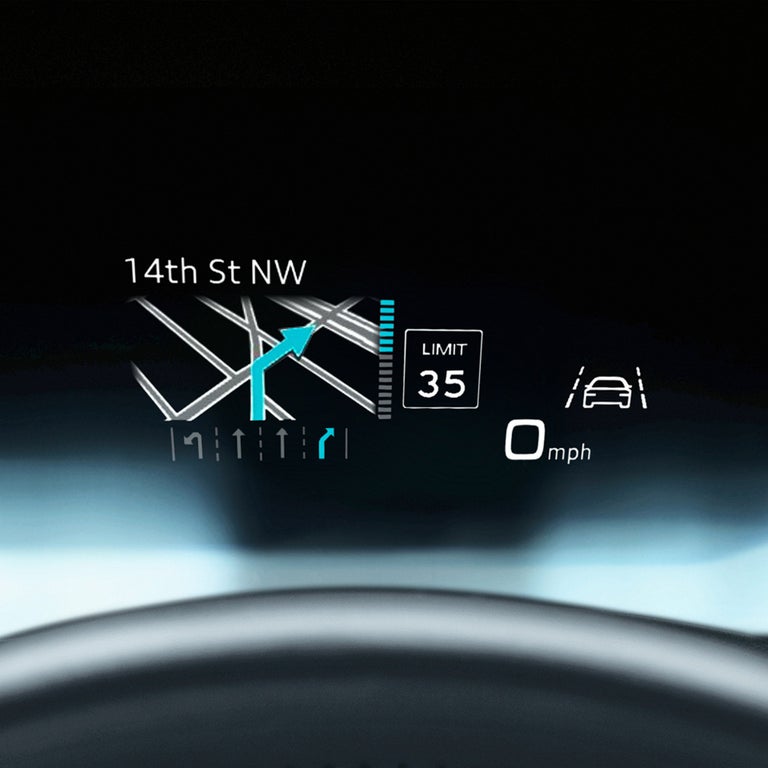 Close-up of the Audi head-up navigation technology in the Audi A8.