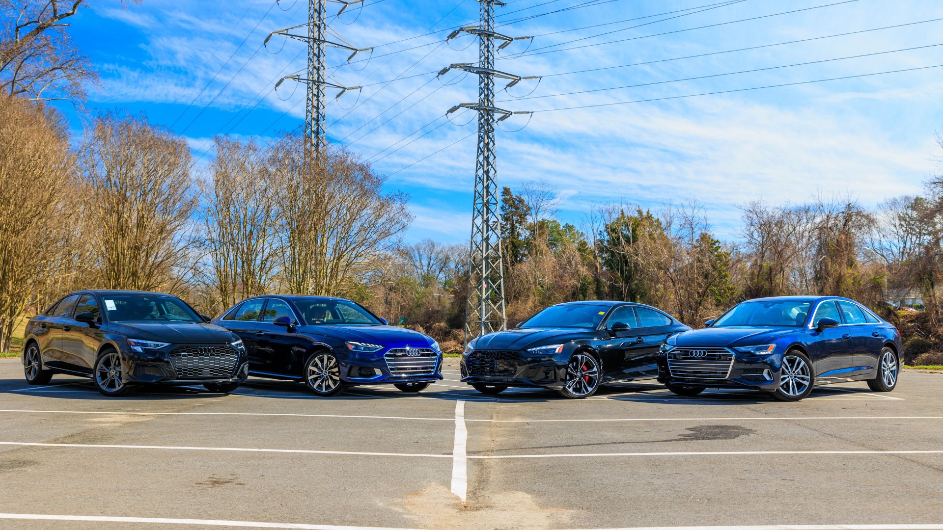 Front view of an Audi vehicles parked.