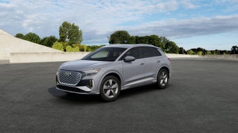 Exterior three-quarter view of an Audi Q4 parked.