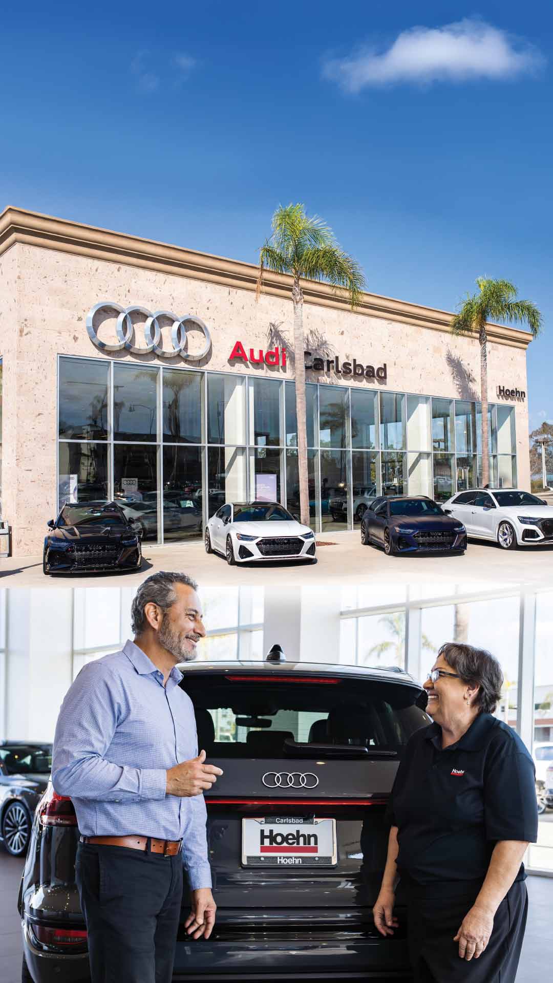 Two people chatting with each other across the charging station.