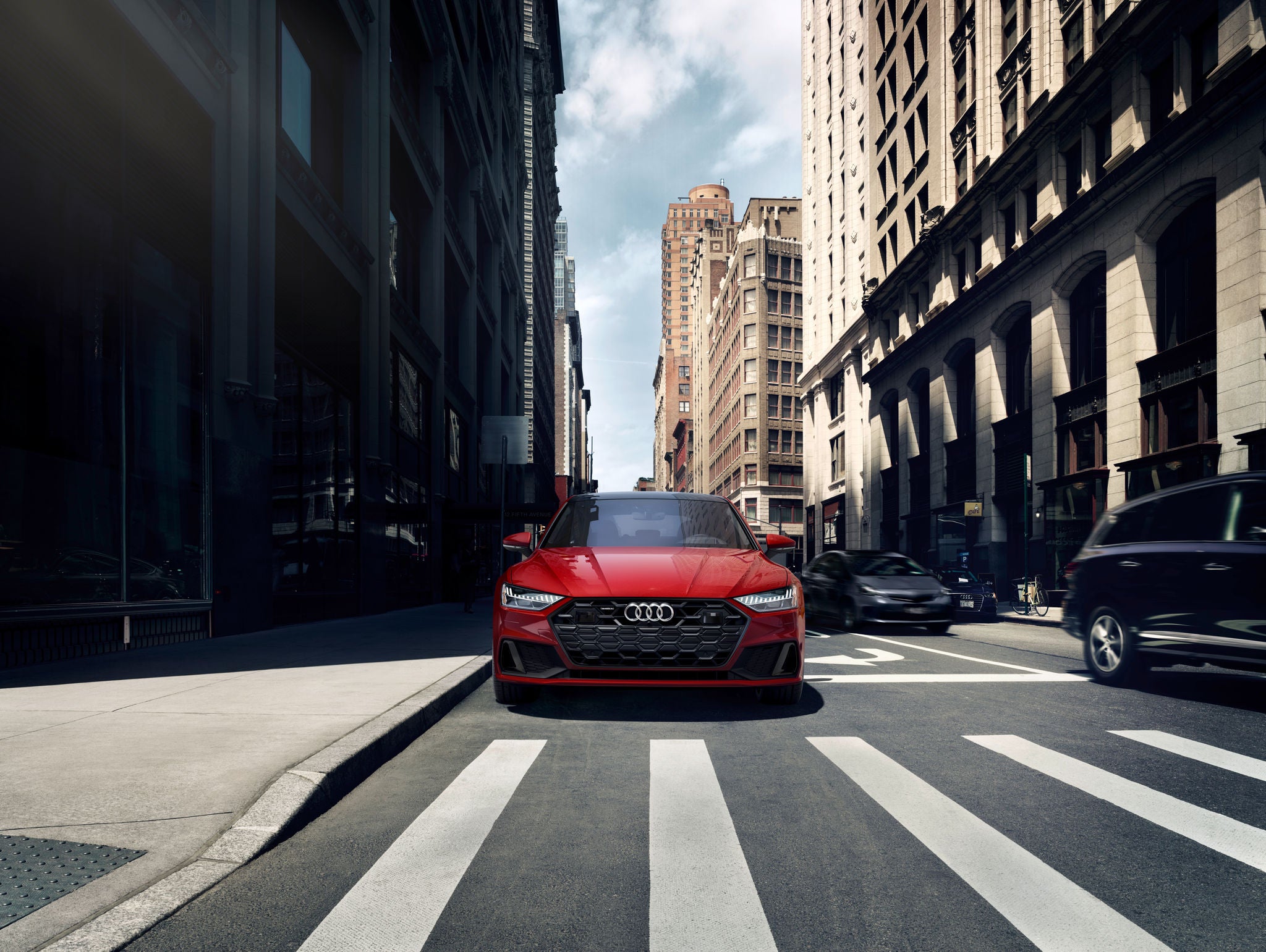 Left profile view of an Audi q8 vehicle parked.