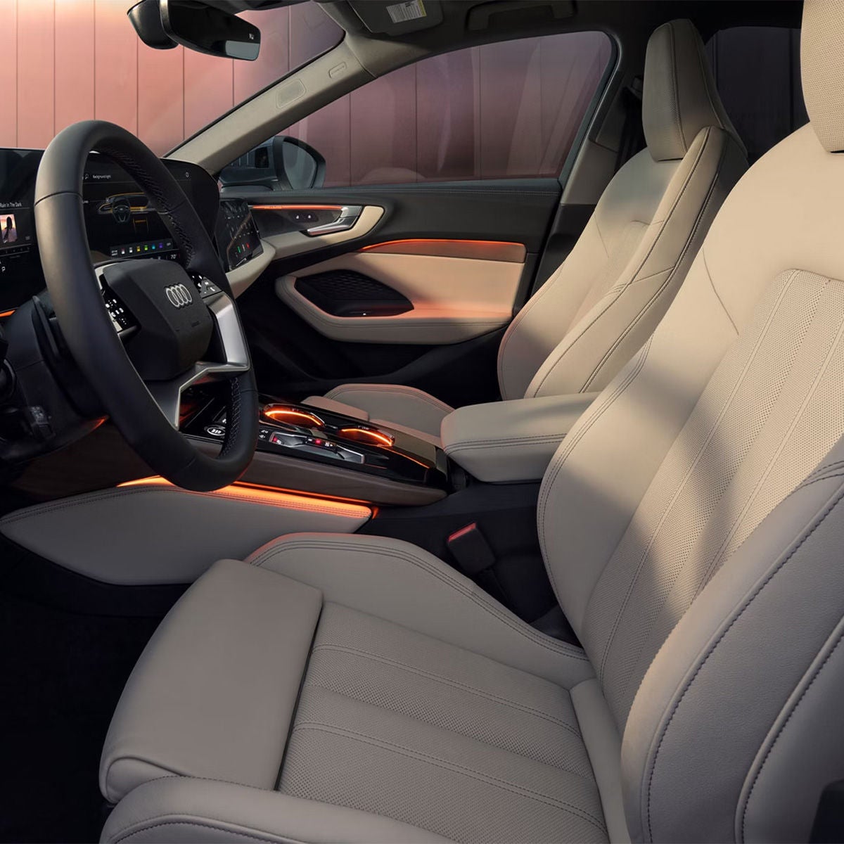 Interior view of the Audi A5, showing the front ventilated sport seats.