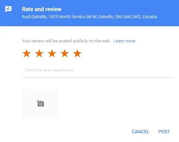 Audi Oakville Google Review Instructions