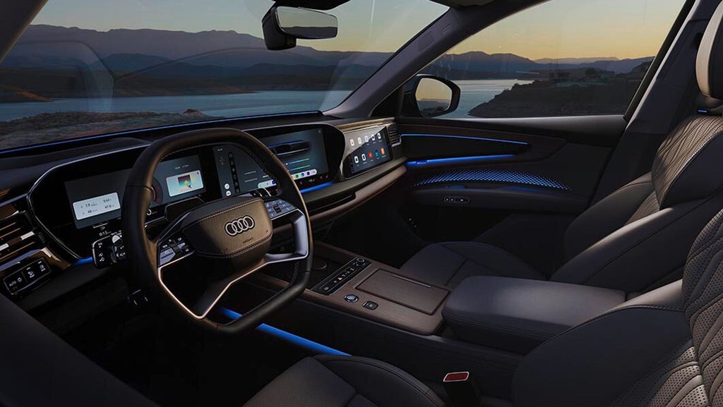 Interior cabin view of an Audi vehicle, showing interior lighting features.