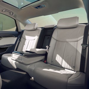 Interior view of the back seats in the Audi S8.
