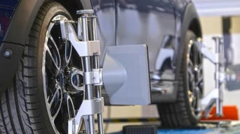 Close-up view of Audi wheels.