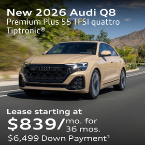New 2026 Audi Q8 Premium Plus 55 TFSI quattro Tiptronic® Lease starting at $839/mo. for  36 mos. $6,499 Down Payment