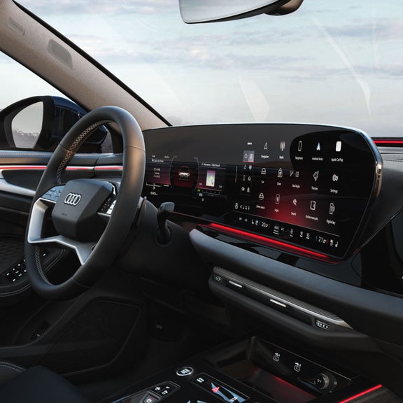 View of the Audi virtual cockpit in the Audi A6 Sedan.