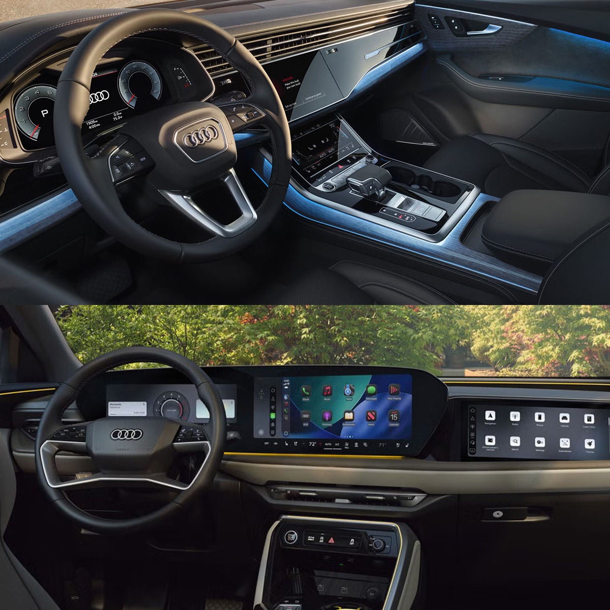Top: Interior of the Audi Q7, Bottom: Interior of the Audi Q%
