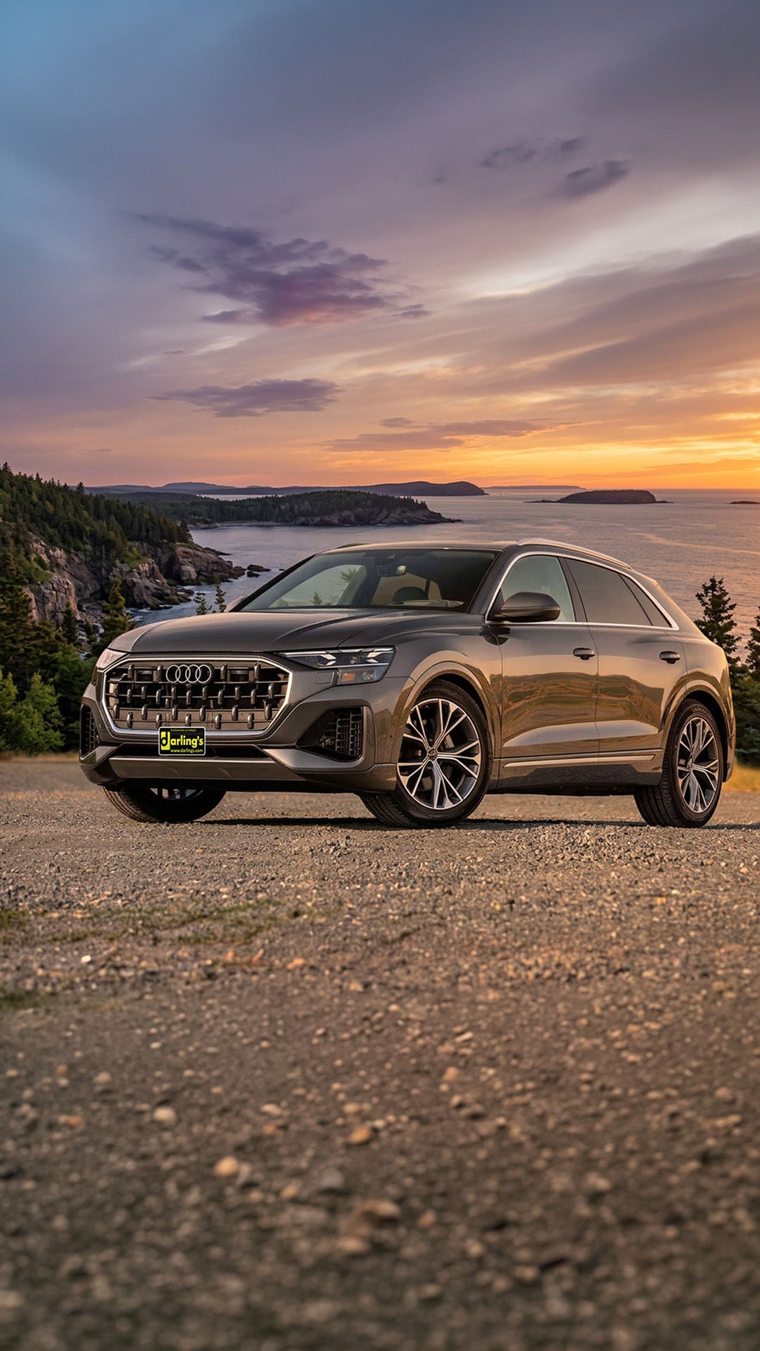Audi Q8 driving through mountain road in Maine