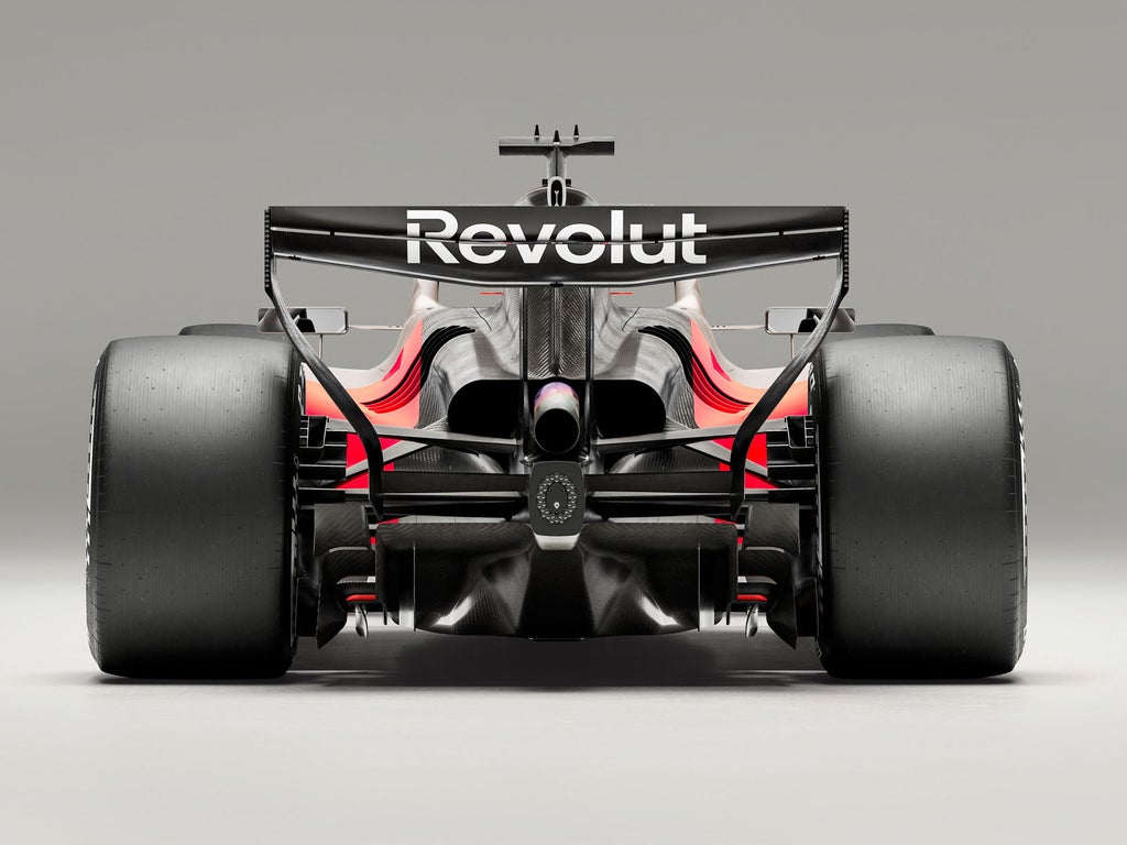 Close-up of the Audi R26's rear wing and exhaust.