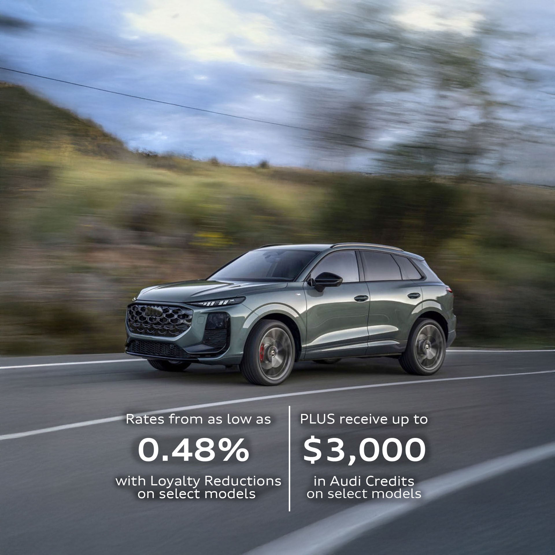 Front view of an Audi accelerating.