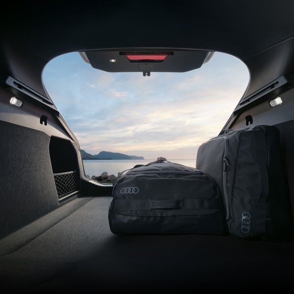 Interior view of the rear cargo space of the Audi A6 e-tron.