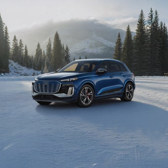 Audi A6 e-tron equipped with winter tires parked on a snow-covered road