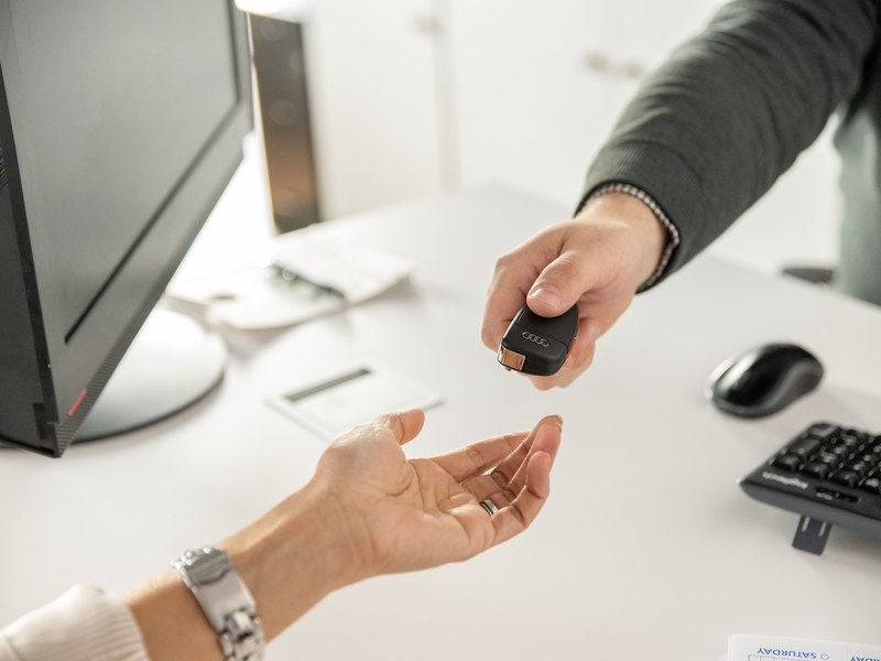Audi Certified pre-owned key handoff at Audi Sewickley near Pittsburgh PA