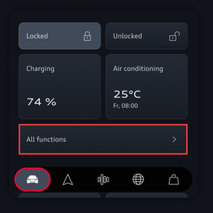 Vehicle tab is highlighted bottom left while All functions is highlighted above it.