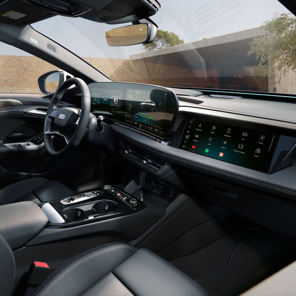 View of the front cockpit of the Audi A6 Sportback e-tron.
