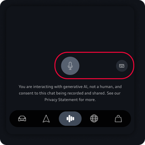 A microphone and keyboard icon are highlighted center and center right of the app screen respectively.