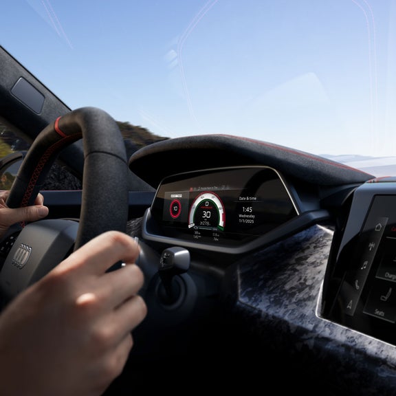 Close up of the virtual cockpit in the Audi RS e-tron GT. 