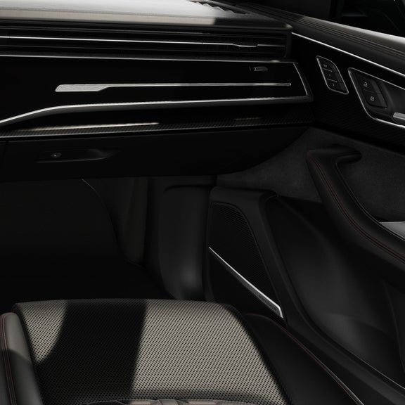 Close-up of the Carbon twill matte inlays in the Audi RS Q8.