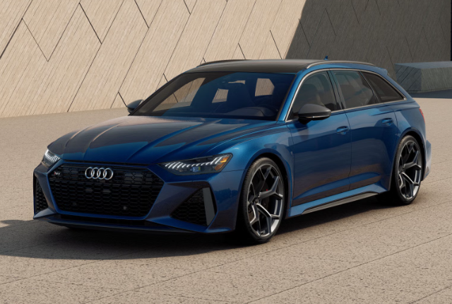 2026 Audi RS 6 Avant performance wagon shown in a modern urban setting