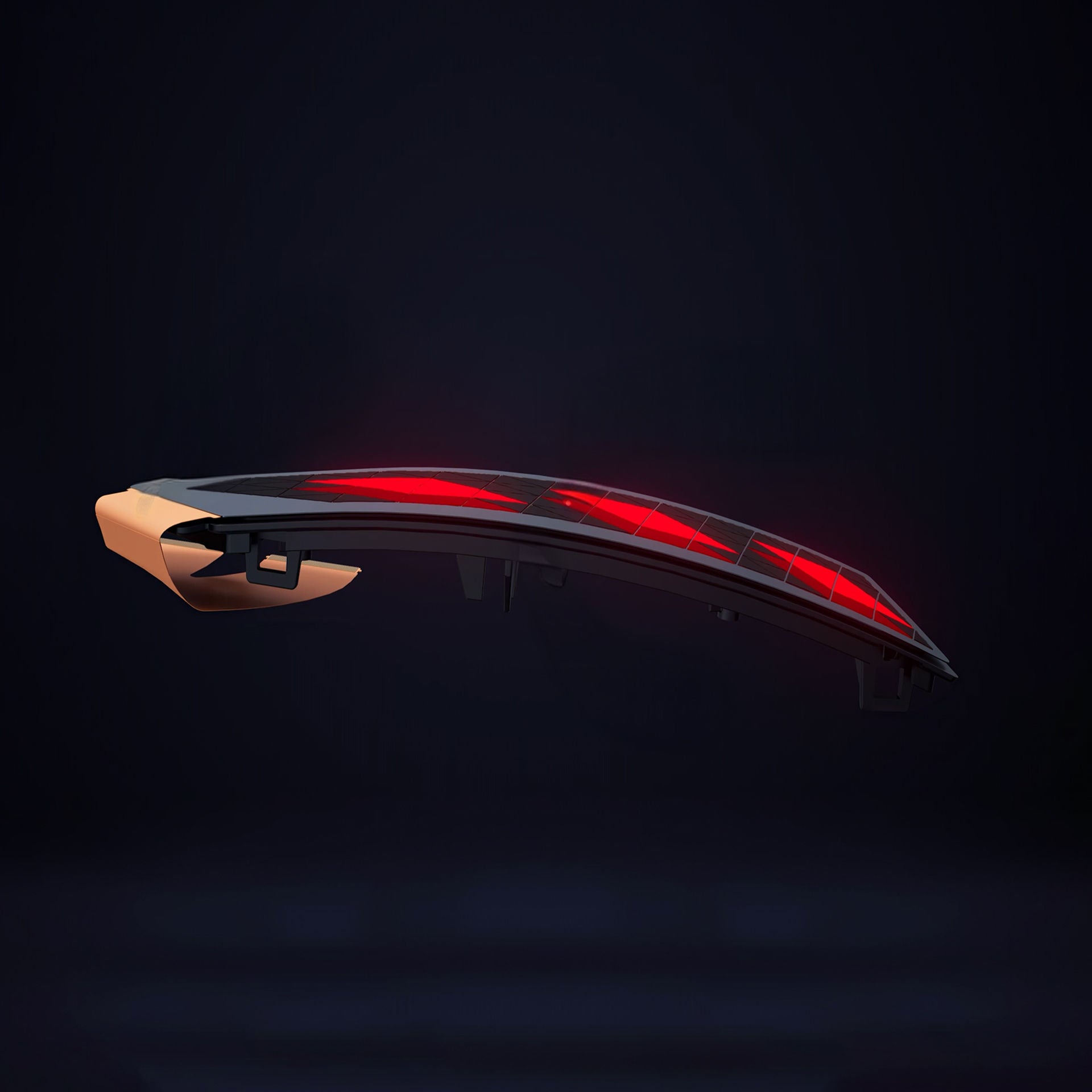 The curved LED taillight featured on select Audi vehicles against a dark backdrop.