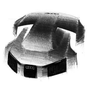 Sketch of an aerial front view of the Audi Nuvolari.