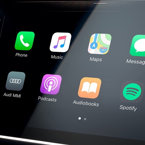 Close up of the Apple CarPlay screen on the Audi MMI.