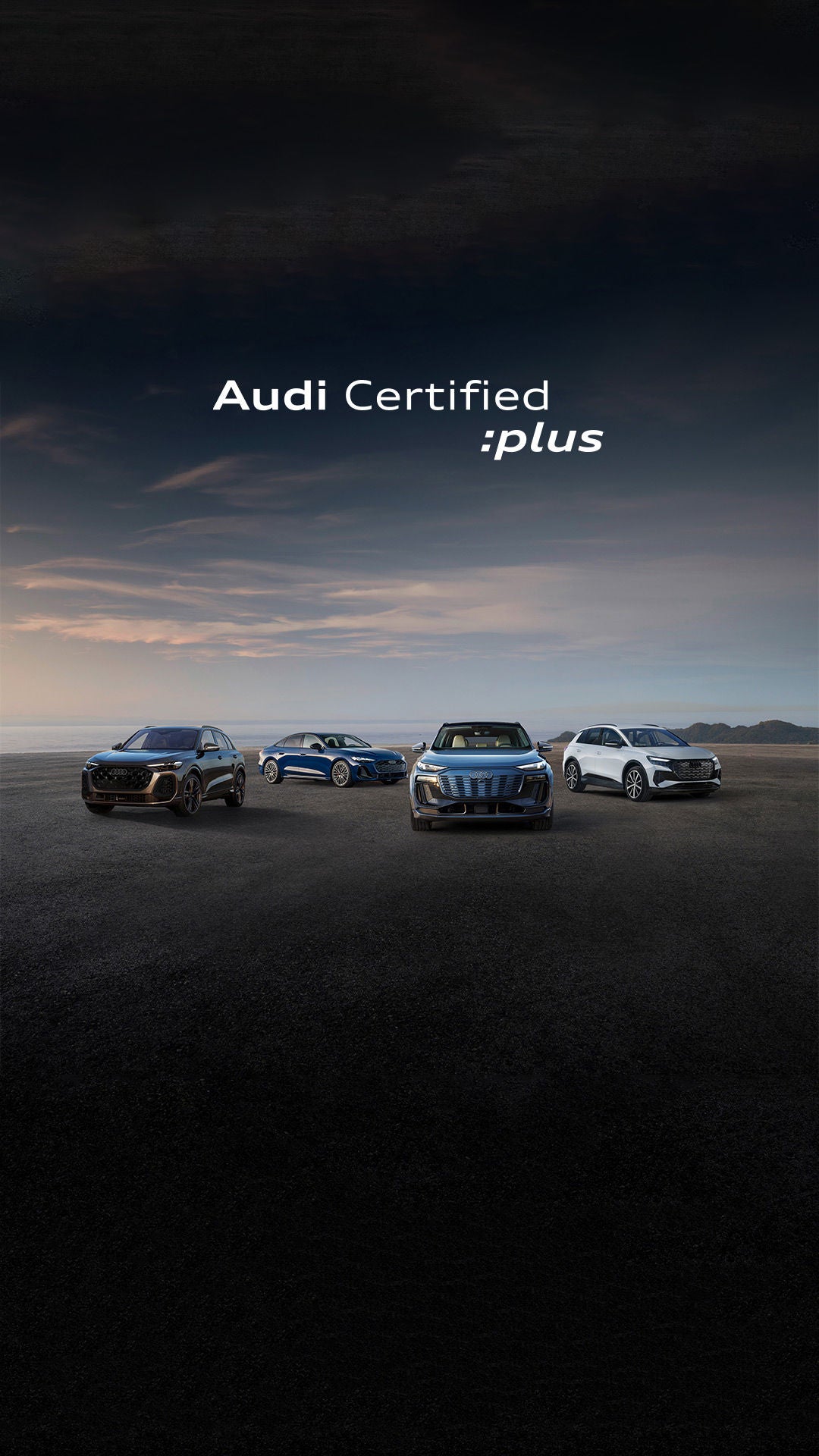 A row of Audi vehicles parked.